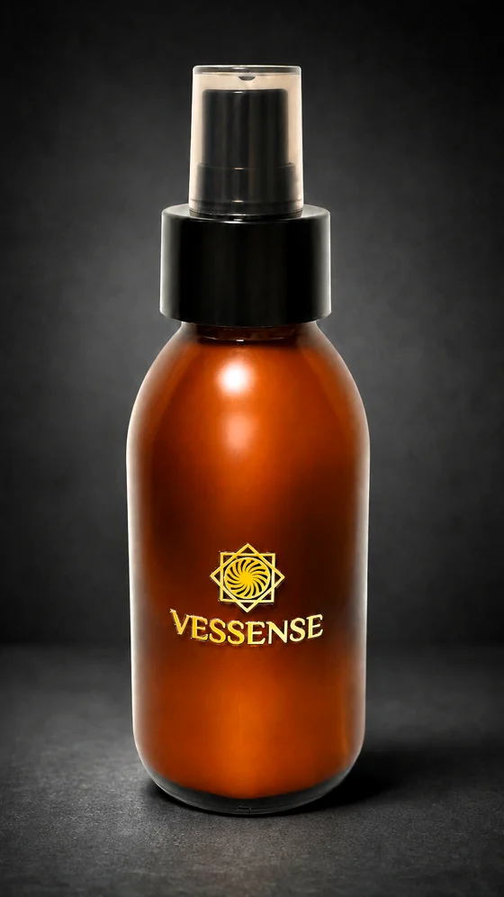 Latte solare VESSENSE LE VOILE GRAND LARGE in flacone da 100 ml di vetro ambrato scuro con pompa nera